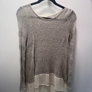 Lush Grey Knit Sweater with Trim Accent